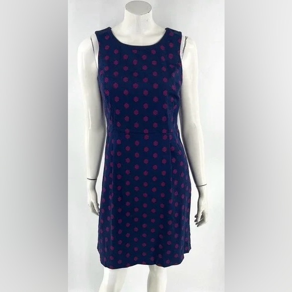 Adrienne Vittadini Dress Size 2 Navy & Pink Polka Dot Shift Sleeveless casual - Picture 2 of 12